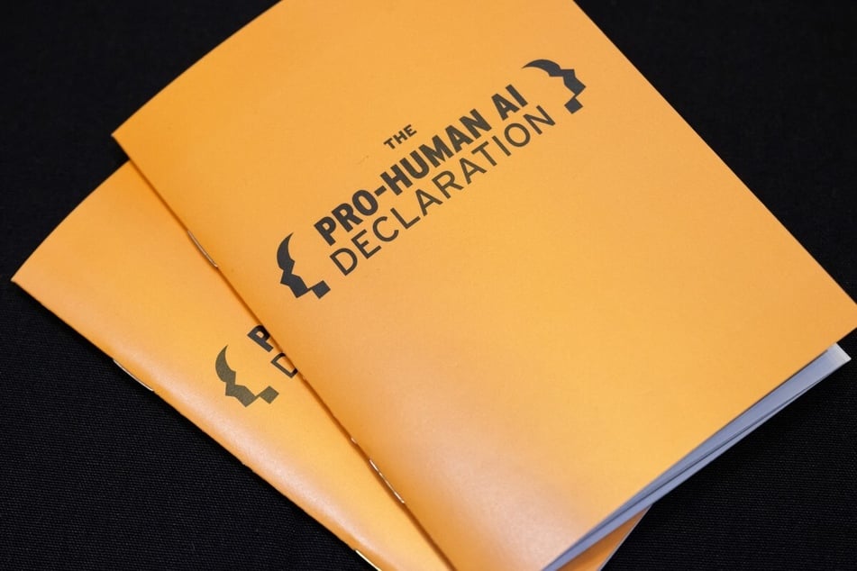 Copies of the "Pro-Human AI Declaration" are seen during the Pro-Human Assembly in Washington, DC, on Tuesday.