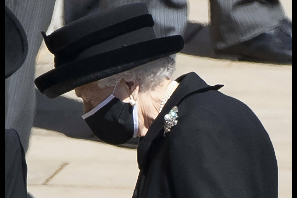 Queen Elizabeth II arrives for the funeral of her husband, Prince Philip.