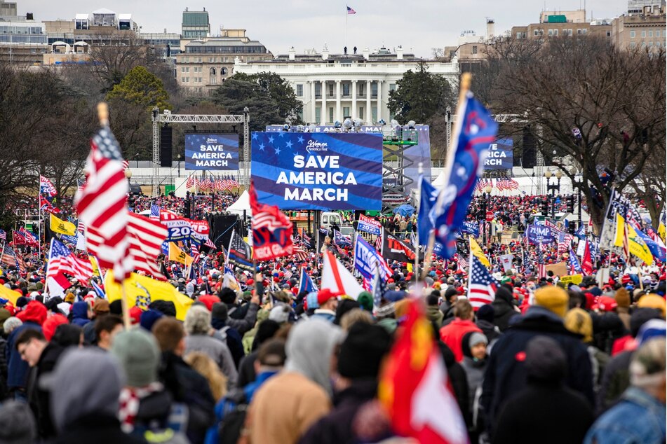 Supporters of President Donald Trump flock to the National Mall by the tens of thousands for a rally on January 6, 2021 in Washington, DC.