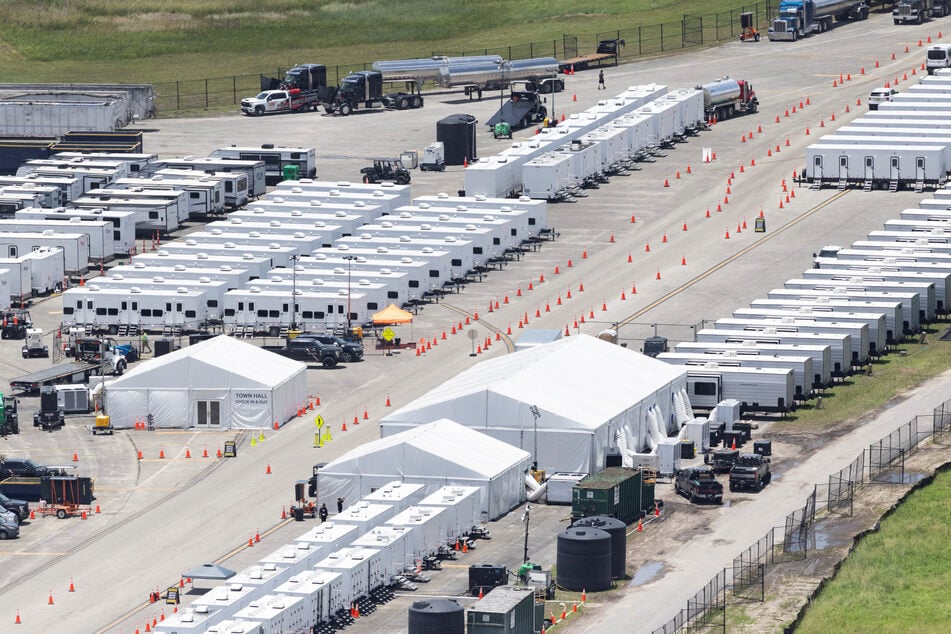 The "Alligator Alcatraz" ICE detention center is pictured from above at Dade-Collier Training and Transition Airport in Ochopee, Florida.