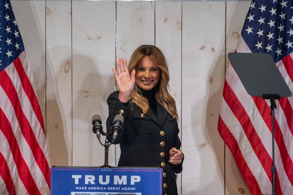 Melania Trump appearing at an elections campaign event for her husband Donald.