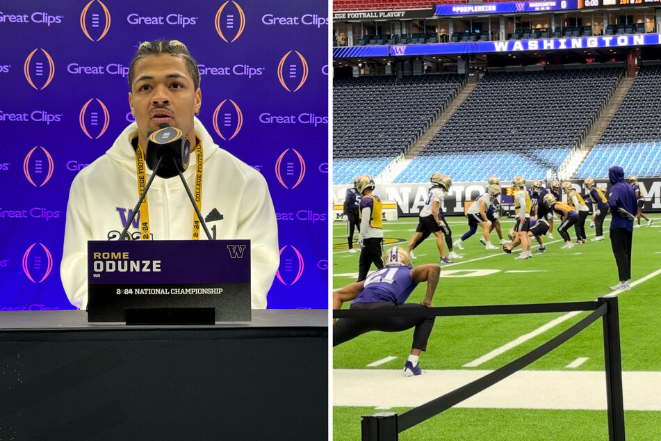 Washington Receiver Rome Odunze (l.) has become a huge playmaker for the Huskies, coming in clutch in pivotal moments to win big games this season.