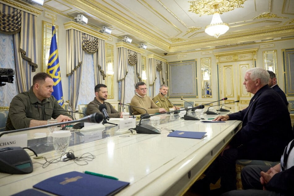 Former US Vice President Mike Pence attends a meeting with Ukraine's President Volodymyr Zelensky amid Russia's ongoing attack.
