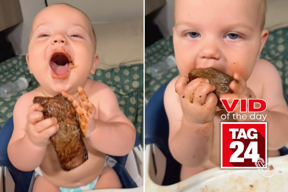 Viral Video of the Day for September 17, 2025: Baby's steak feast has the internet in stitches