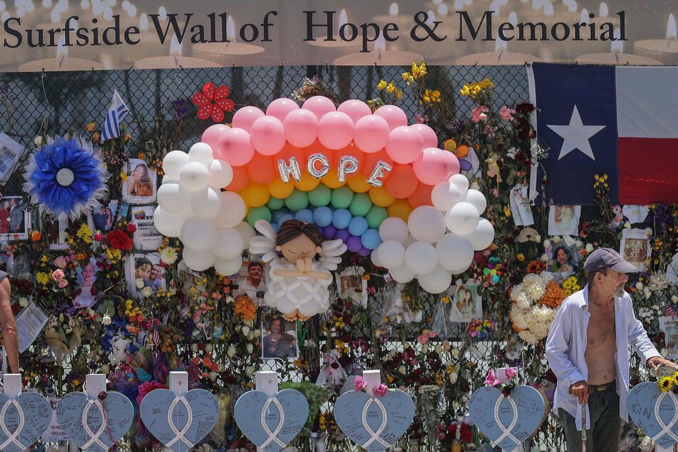 A memorial to the victims was erected at the site of the collapsed building in Surfside.