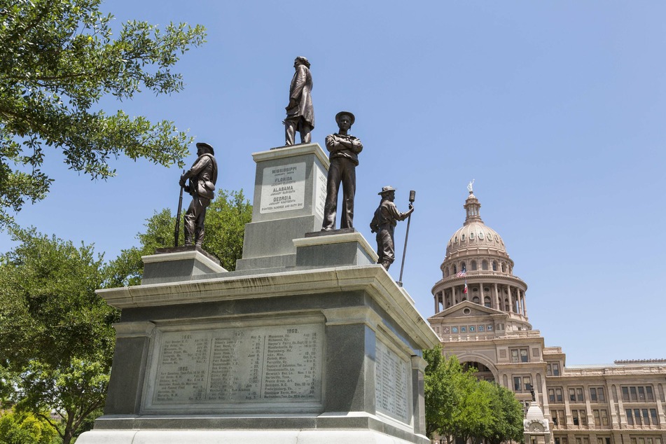 The Confederate Soldiers Monument, erected in 1903, still stands outside the Texas State Capitol.