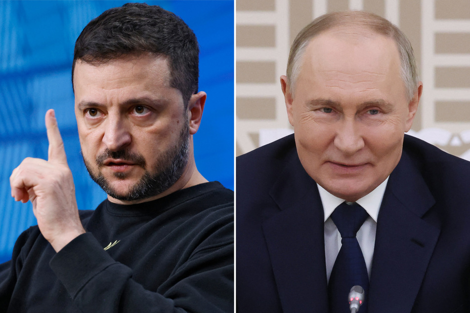 Ukrainian President Volodymyr Zelensky's (l.) suggestion that Kyiv would seek nuclear weapons if it could not join NATO was a "dangerous provocation", Russian President Vladimir Putin said Friday.