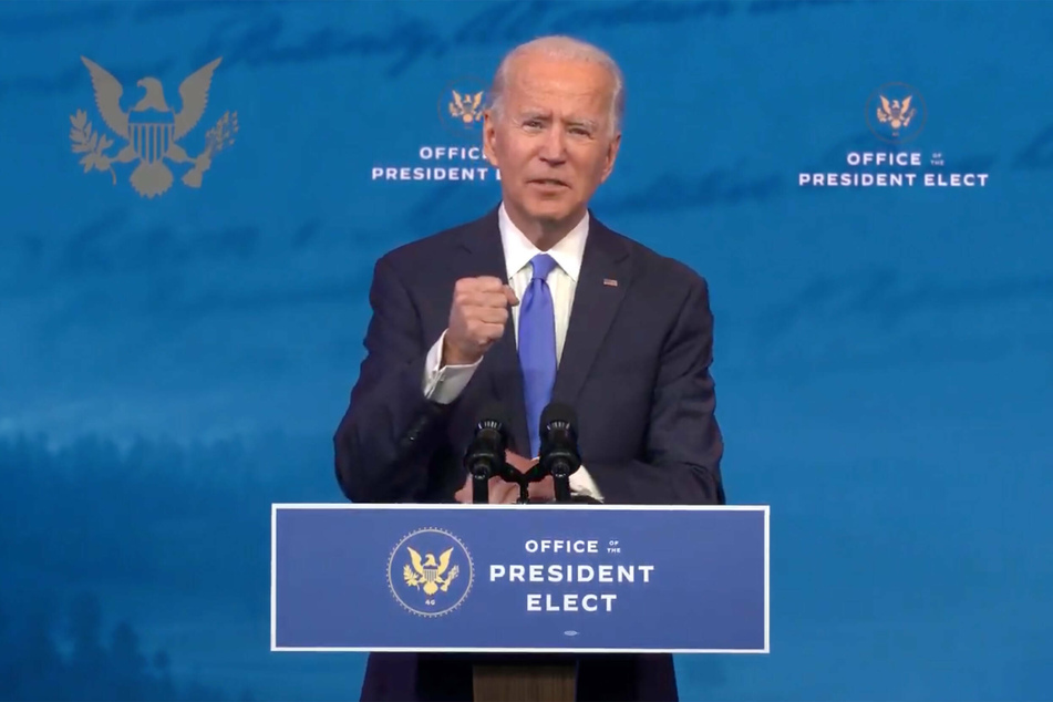 Joe Biden speaks at the Queen Theater in Wilmington, Delaware, after winning the Electoral College vote.
