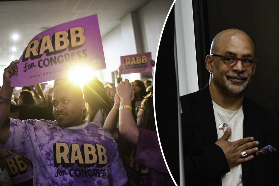 Chris Rabb (r.) won the 2026 Democratic primary to represent Pennsylvania's third congressional district in the US House.