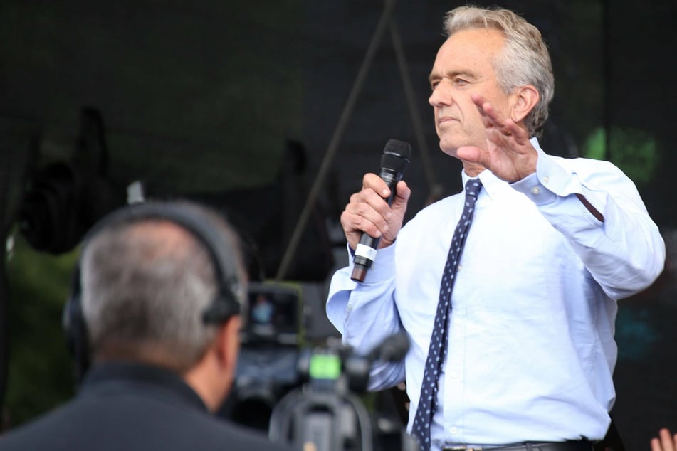 Robert F Kennedy Jr., seen here speaking at an anti-Covid restrictions rally in Berlin, Germany.