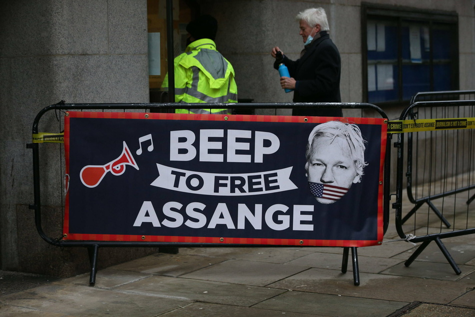 Demonstrators gathered outside the court during Assange's hearing to show their support for the journalist.