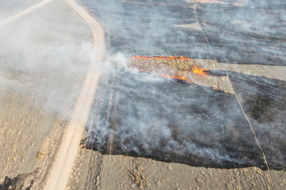 Winds threaten to fuel huge Texas wildfire as monster blizzard hits California