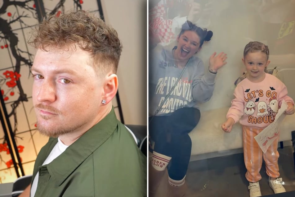 After the makeover, the customer looks completely different. His family is celebrating the new look.
