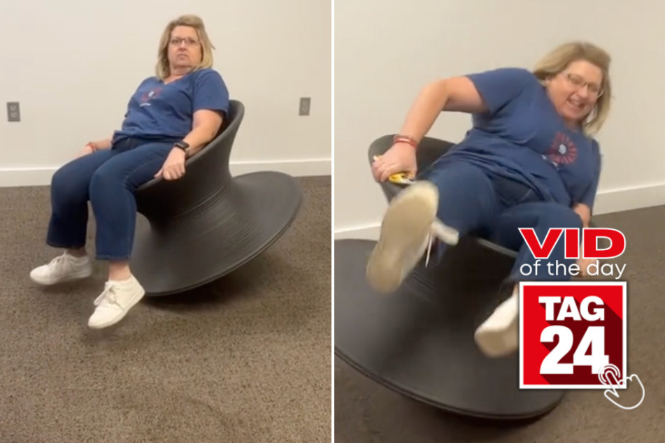 Viral Video of the Day for October 5, 2023: Woman's Spun Chair ride goes hilariously wrong