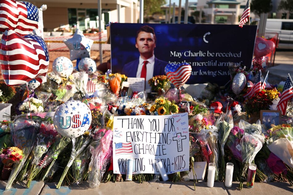 A memorial dedicated to Charlie Kirk outside of the Turning Point USA headquarters in Phoenix, Arizona on September 12, 2025