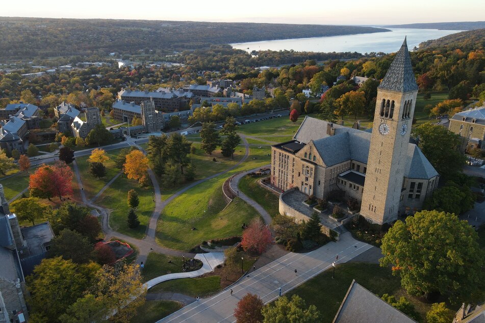 Gov Kathy Hochul's speech came after threats of violence were made against the Center for Jewish Living at Cornell University (pictured) over the weekend, prompting cops to swarm the campus.