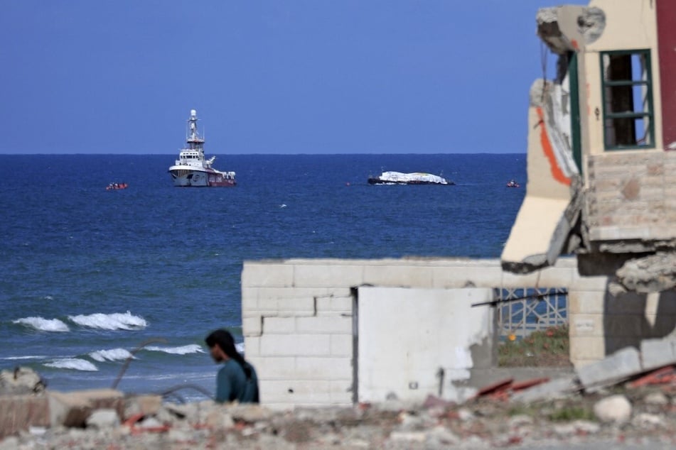 The Open Arms maritime vessel that set sail from Larnaca in Cyprus carrying humanitarian aid approaches the coast of Gaza City on March 15, 2024.