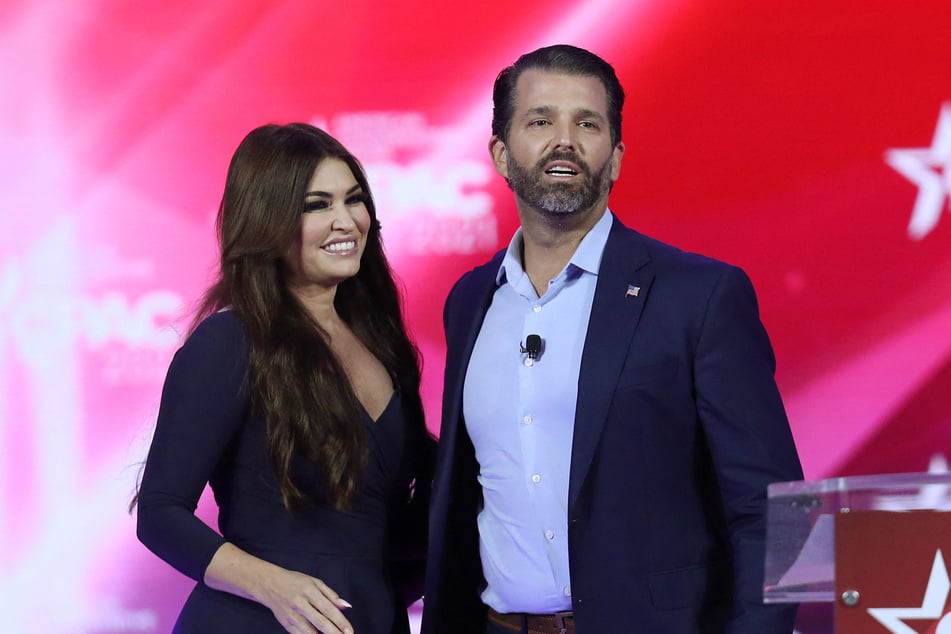 Don Trump, Jr. (r.) and Kimberly Guilfoyle stand on stage as they address the Conservative Political Action Conference on February 26, 2021 in Orlando, Florida. The once-engaged couple called it quits in 2024.