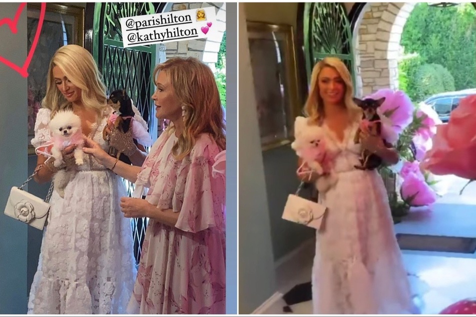 Paris Hilton arriving at her mother's, Kathy Hilton, home for her bridal shower.