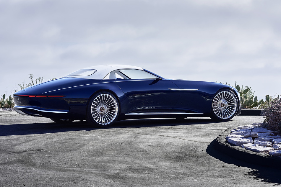 The Vision Mercedes-Maybach 6 Cabriolet has a "boat-tail" shape back that is reminiscent of a luxury yacht.