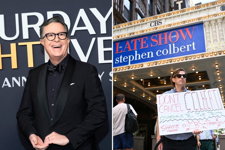 Colbert fans and lawmakers hit NYC streets to protest and petition against cancellation