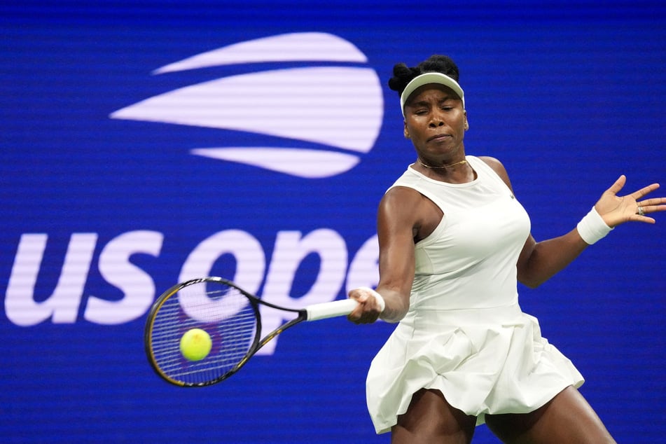 Venus Williams in action during her first round match against Sofia Kenin (not pictured) at the 2026 US Open.