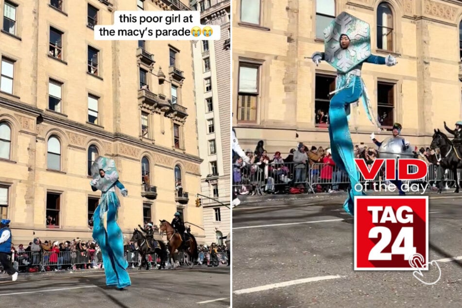 Viral Video of the Day for November 29, 2025: Macy's Thanksgiving Day Parade stilt performer has nasty wipeout!