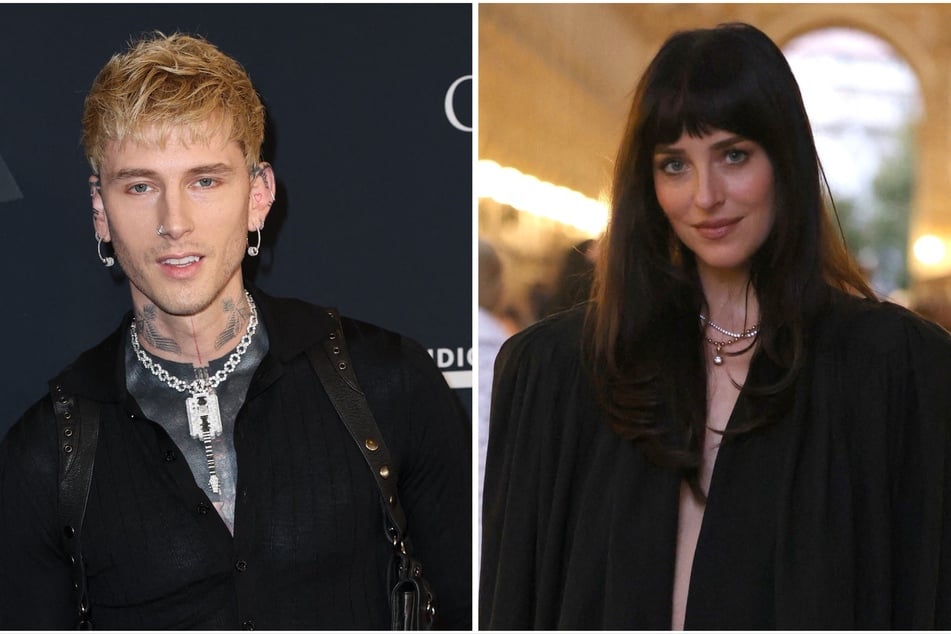 Dakota Johnson (r.) sounded off on the rumors she's dating Machine Gun Kelly (l.) after the pair were spotted heading to Taylor Swift's Tribeca apartment and dinner afterwards.