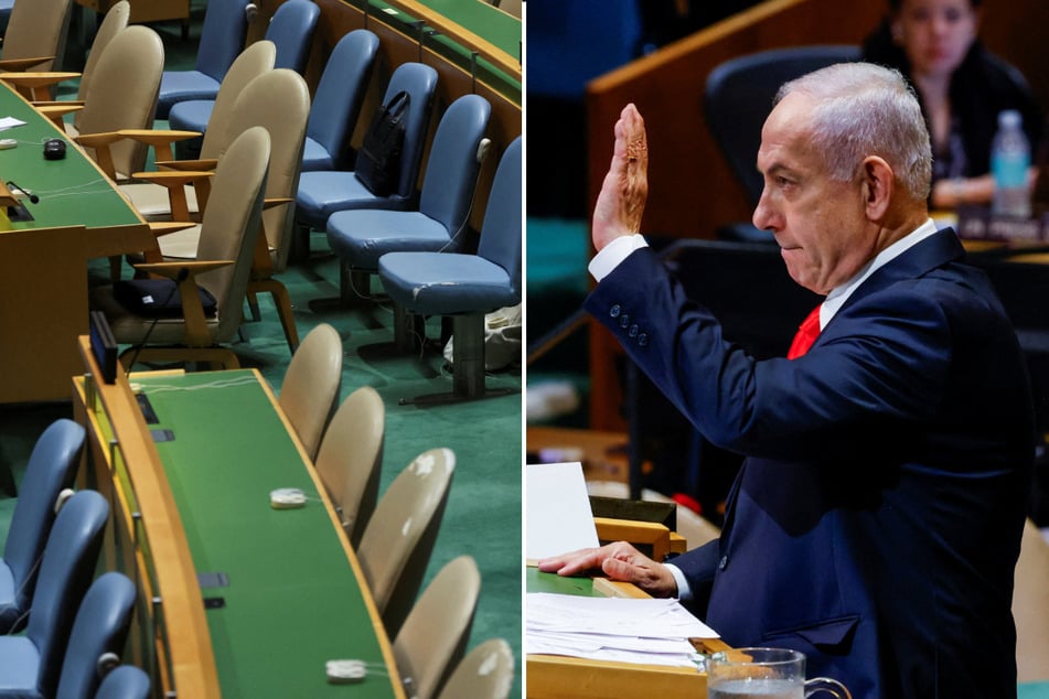 Israel torments Gazans with Netanyahu's dark UN speech as delegates stage walk out