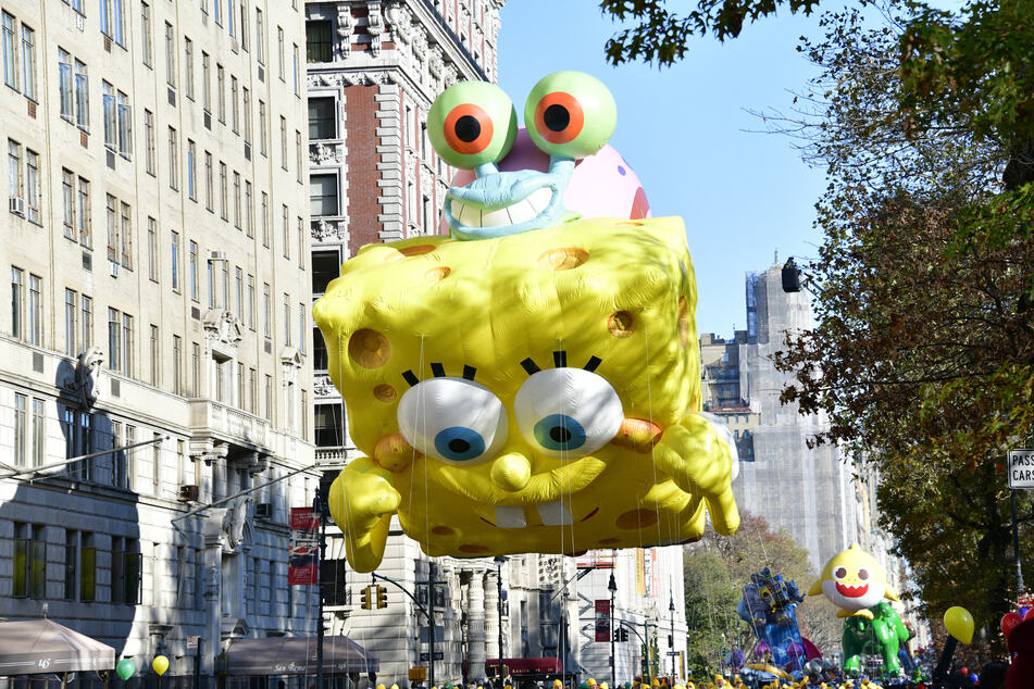 SpongeBob SquarePants & Gary balloons by Nickelodeon's SpongeBob SquarePants for the 96th Macy's Thanksgiving Day Parade on November 24, 2022.