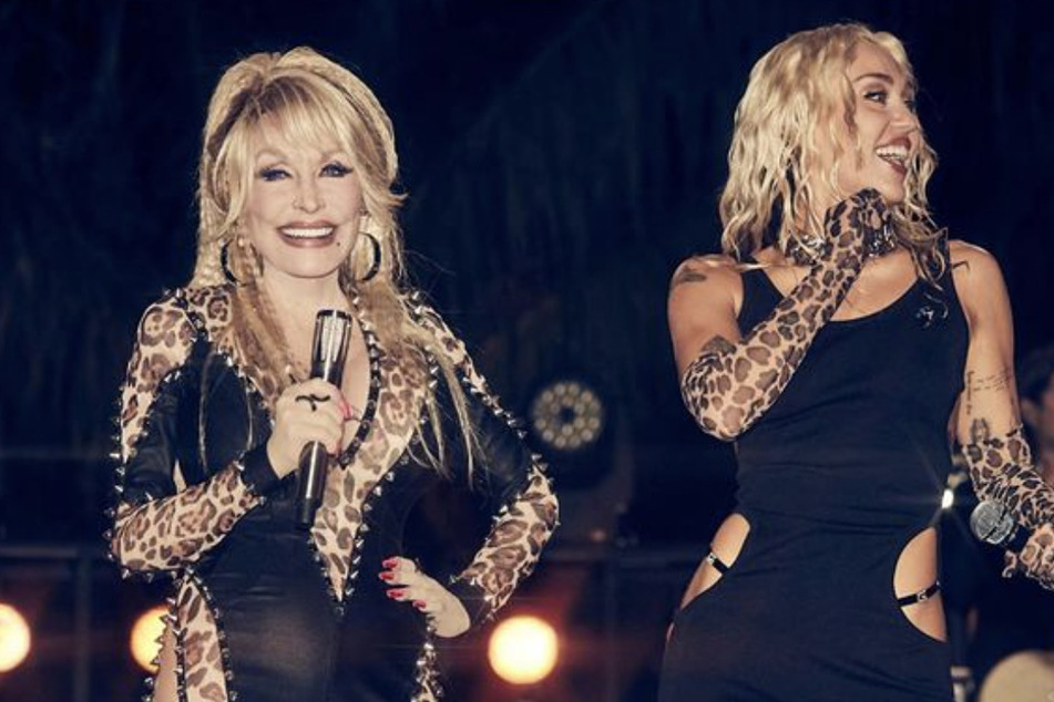 Dolly Parton (l.) couldn't help but brag about her goddaughter Miley Cyrus (r.) in a Friday interview with PEOPLE!