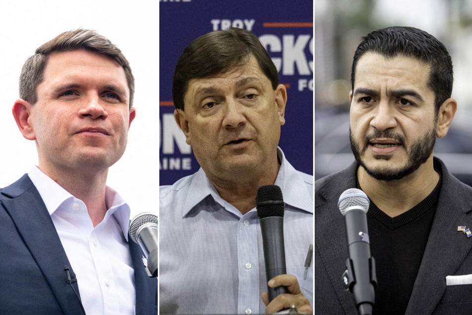 (From l. to r.) James Talarico of Texas, Troy Jackson of Maine, and Abdul El-Sayed of Michigan are in the midst of competitive midterm election campaigns for US Senate.