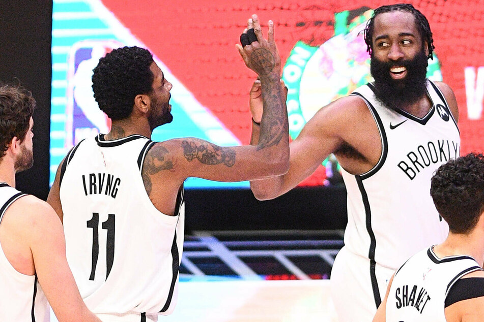 Kyrie Irving (l.) and James Harden are struggling with injuries ahead of Game 5 in the Eastern Conference semifinals.