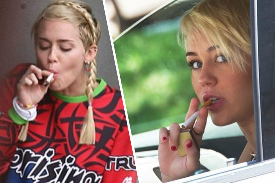 Miley Cyrus posted a string of photos of herself smoking cigarettes.