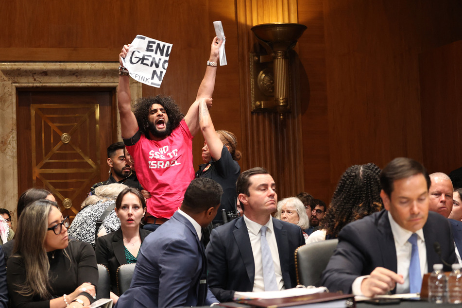 Palestine solidarity protesters disrupt Marco Rubio's Senate testimony: "End the genocide!"