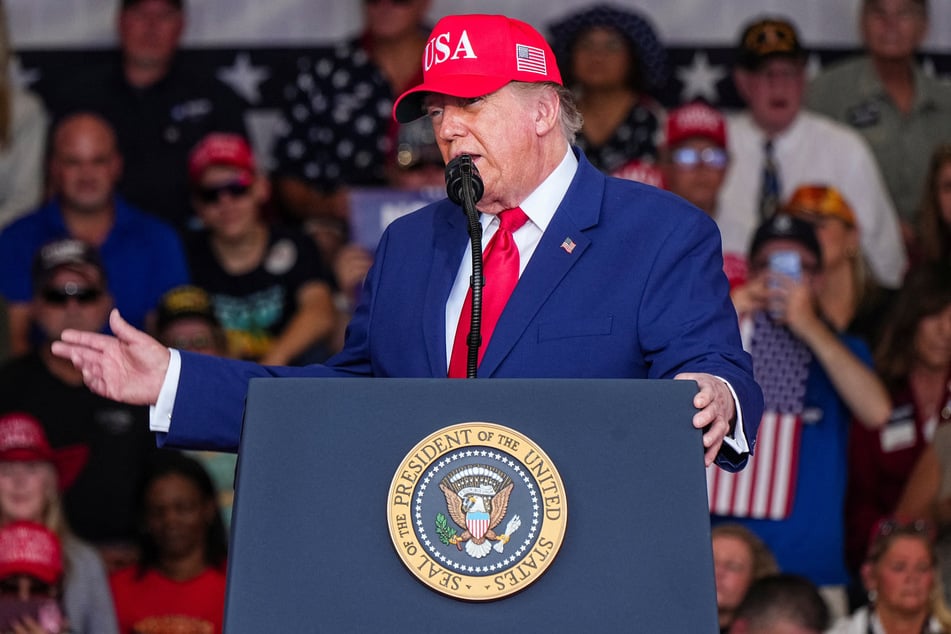 President Donald Trump speaks at a campaign event in Dalton, Georgia, on October 16, 2026. He told the crowd Google had rejected his proposal to name either the Atlantic or the Pacific Ocean after himself.