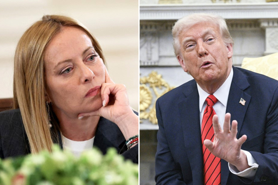 President Donald Trump (r) recently shared a meme on social media that suggested Italy's Prime Minister Giorgia Meloni (l) is obsessed with him.