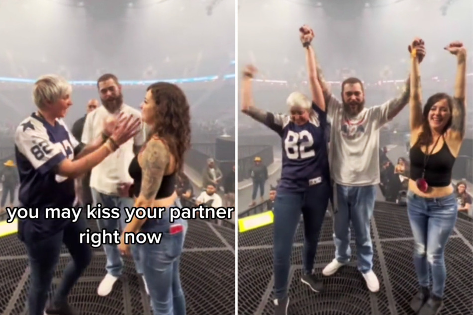 Post Malone brought two lucky fans on stage at the Climate Pledge Arena and officiated their wedding.