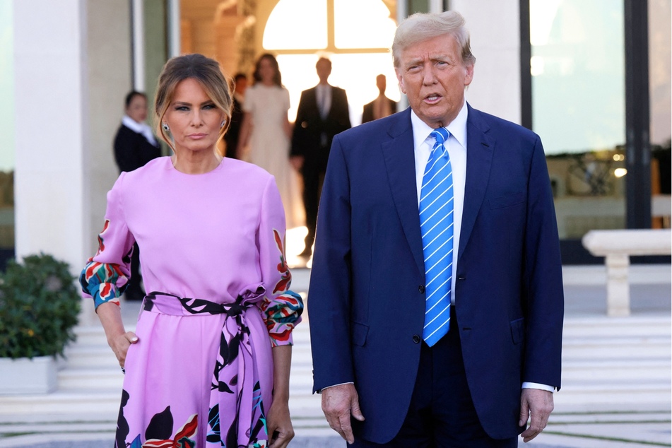 Donald Trump (r.) and Melania Trump (l.) arriving at the home of billionaire investor John Paulson in Palm Beach, Florida on April 6, 2024.