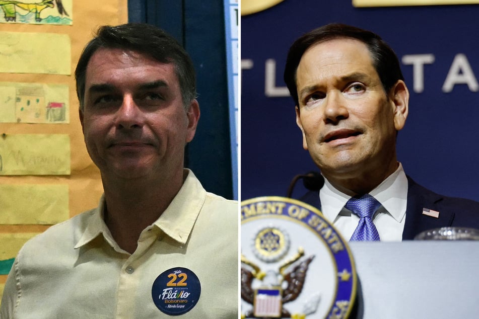 Secretary of State Marco Rubio (r.) denied "direct" US involvement in Flavio Bolsonaro's move to flee Brazil following the presidential election.