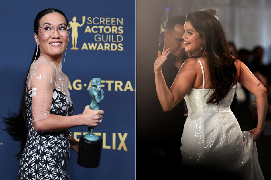 Ali Wong (l.) and Selena Gomez donned gorgeous black-and-white gowns to the 30th Screen Actors Guild Awards in Los Angeles, California.