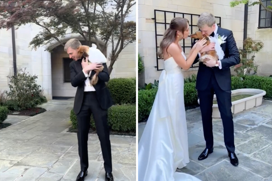 Quinn and Madeline snap first-look photos with little Pennie.