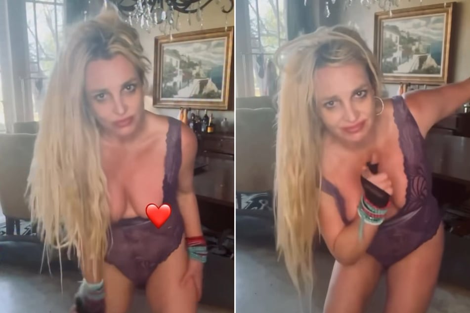 Britney Spears covers up a wardrobe malfunction in latest bizarre video