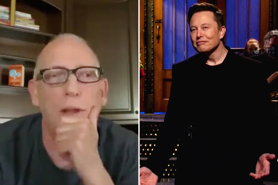 Twitter CEO Elon Musk (r) is defending cartoonist Scott Adams after a seemingly racist rant that resulted in hundreds of newspapers dropping his Dilbert comic.