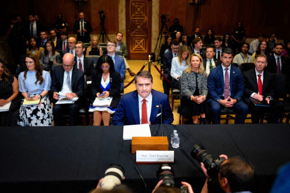 Attorney General Todd Blanche arrives for a Senate Committee hearing in the Dirksen Senate Office Building on Capitol Hill on May 19, 2026 in Washington, DC.
