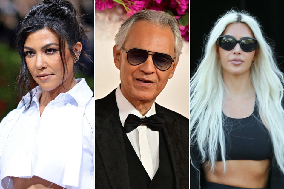 Kim Kardashian (r.) mocked a past feud with her sister Kourtney (l.) with the help of musician Andrea Bocelli on Monday.