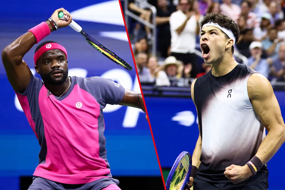 Ben Shelton (r) defeated fellow American Frances Tiafoe in four sets on Friday to reach his first Grand Slam final. The 23-year-old will face off against Alexander Zverev for the title.