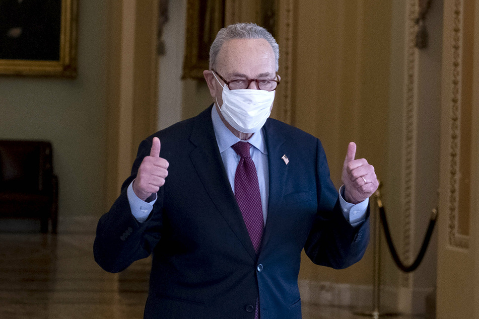 Senate Majority Leader Chuck Schumer celebrated the passing of the record-breaking stimulus package.