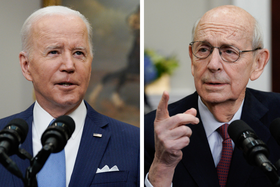 President Joe Biden (l.) and Justice Stephen Breyer both delivered remarks on the judge's retirement from the Supreme Court at the White House on Thursday.