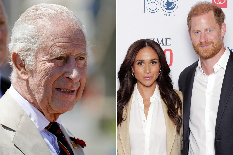 Prince Harry (r.) and Meghan Markle are reportedly working to reconcile with King Charles (l.) as the 76-year-old continues to battle cancer.